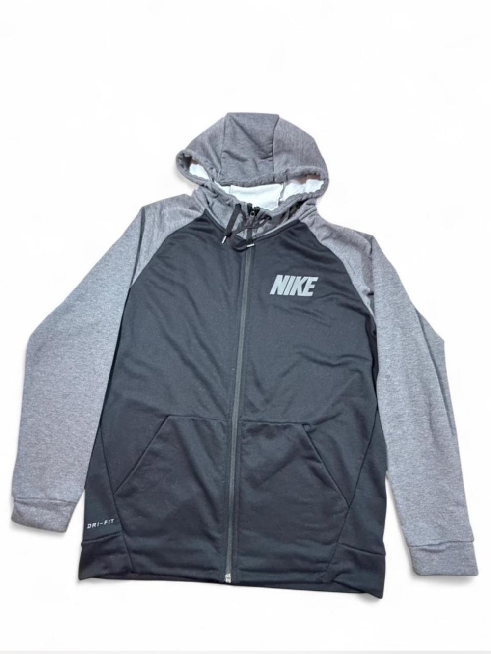 Nike Dri-FIT Zip Up Hoodie Black Gray Medium Athletic Sweatshirt